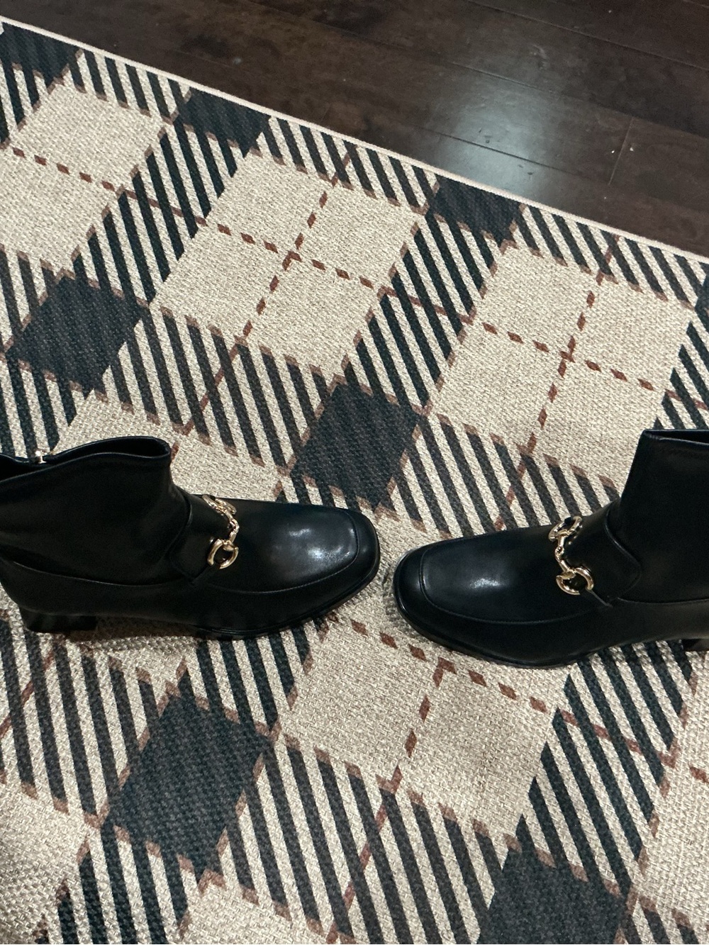 Black Ankle Boots with Gold Horsebit Detail - Picture 3 of 4